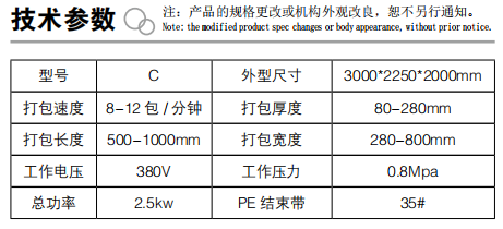 全自動紙箱打捆機(jī)參數(shù)表